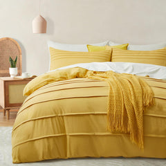 Luxury Coton Pleats Duvet Cover Set - Golden Beige