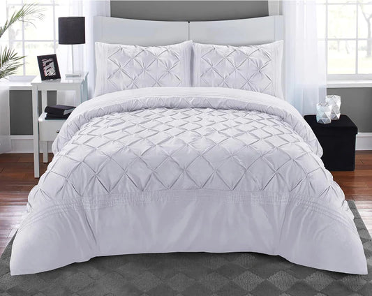 Luxury Satin Pintuck With Pleated Duvet Cover Set - White
