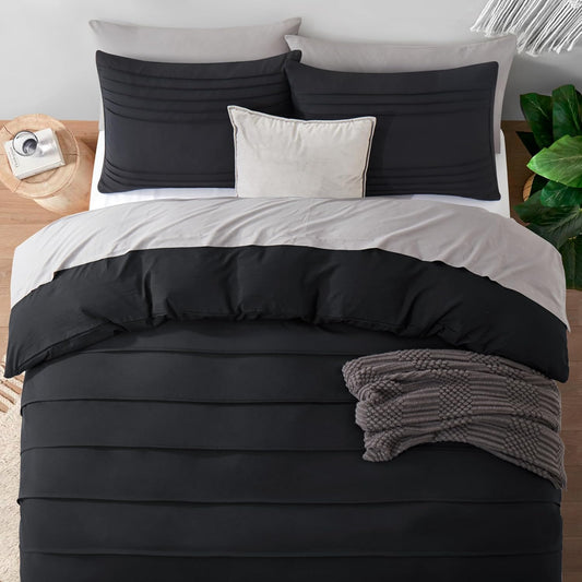 Luxury Coton Pleats Duvet Cover Set - Black