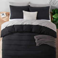 Luxury Coton Pleats Duvet Cover Set - Black