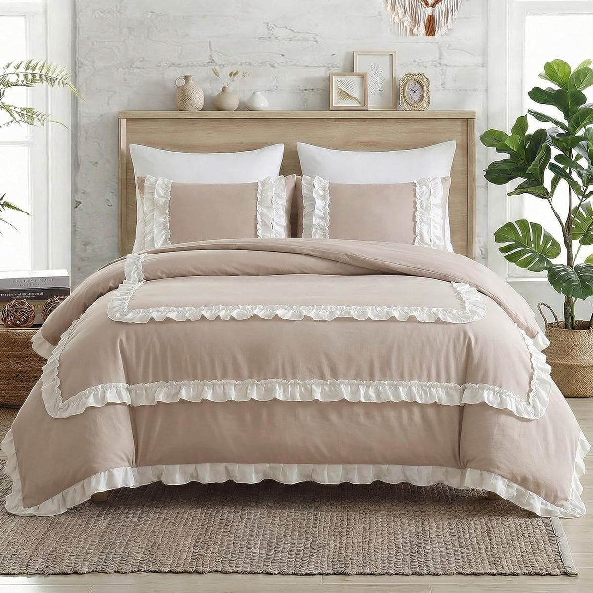 Dyed Frilled Cotton Duvet Cover Set-007