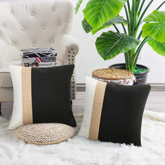 JASEN Black and White Decorative Jute Cushion Cover - 99 Bedding Store