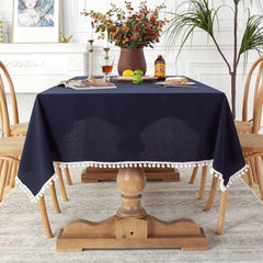 Decorative Tablecloth With Pompoms - Navy Blue - 99 Bedding Store