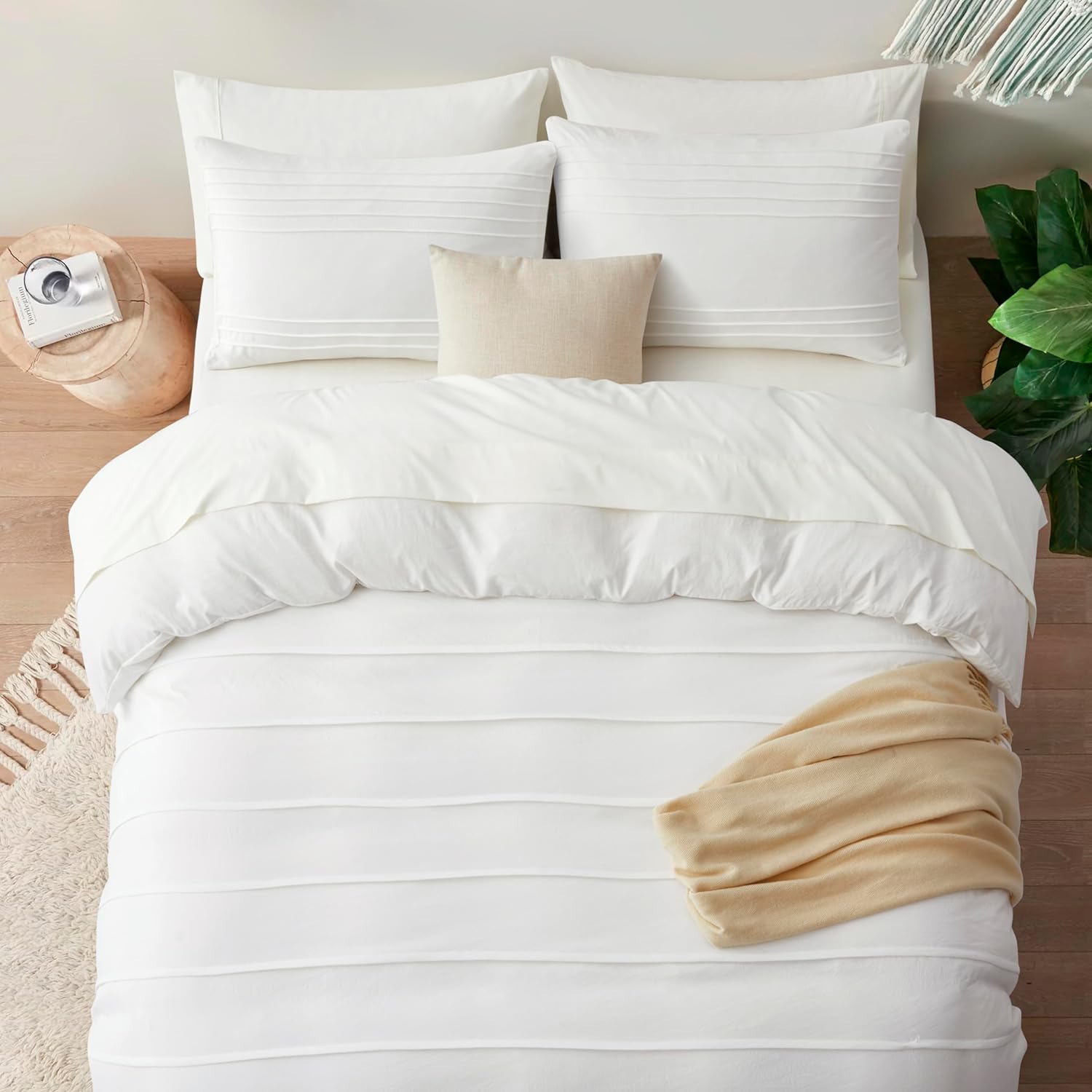 Luxury Coton Pleats Duvet Cover Set -White