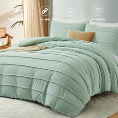 Luxury Coton Pleats Duvet Cover Set - Sage Green