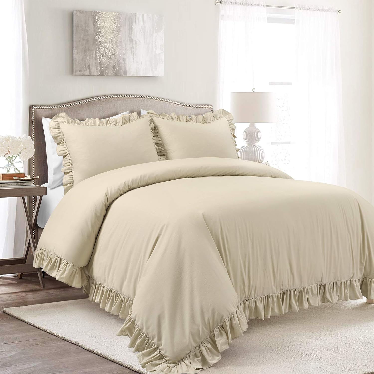 Luxury Cotton Frilled Duvet Cover Set - Beige - 99 Bedding Store