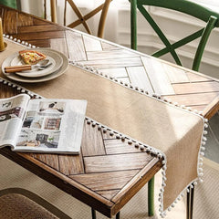 Jute Dinning Set With White Pom Pom