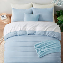 Luxury Coton Pleats Duvet Cover Set - Light Blue