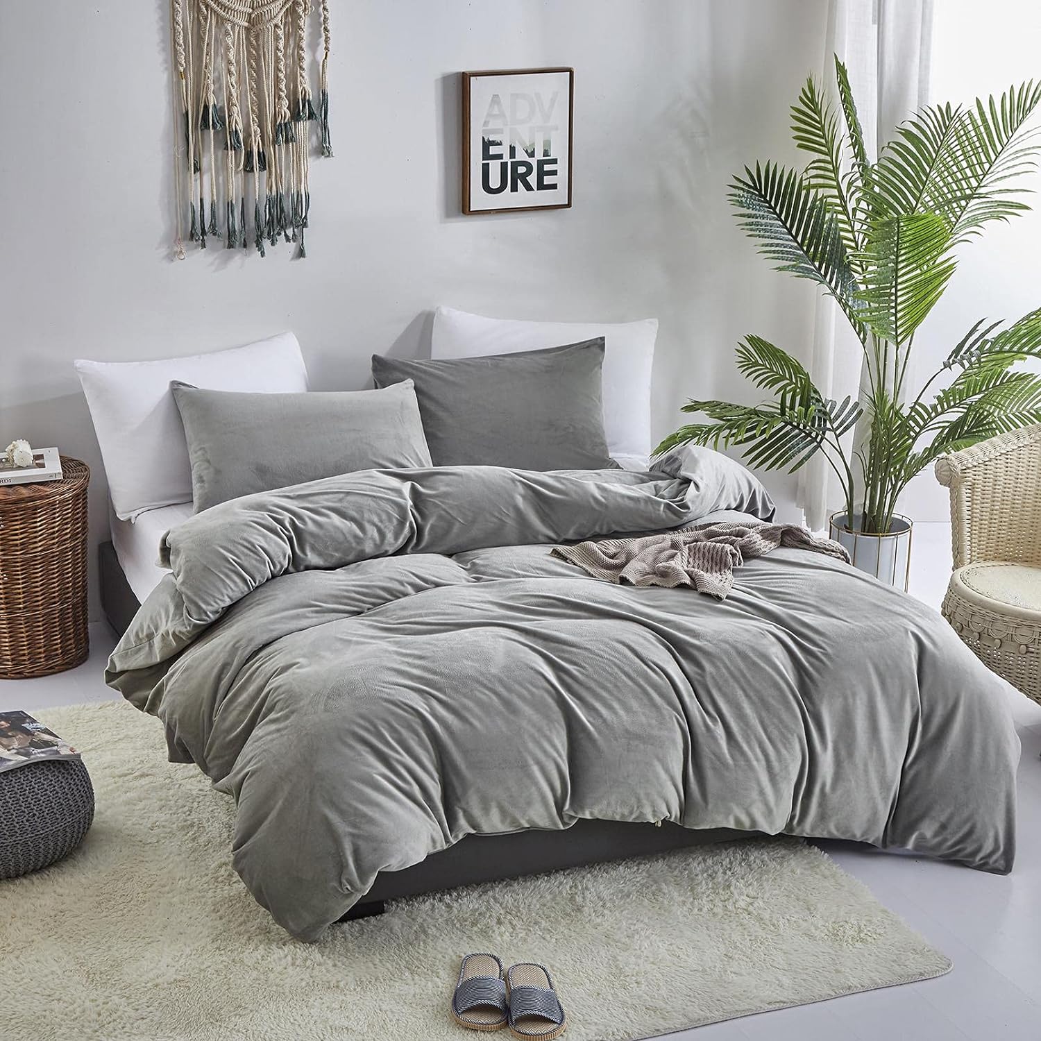 Luxury Velvet Duvet Cover Set - Grey - 99 Bedding Store