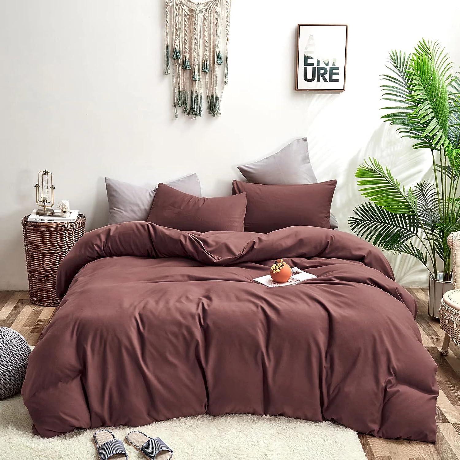 Plain Dyed Duvet Cover Set-Brick Red - 99 Bedding Store