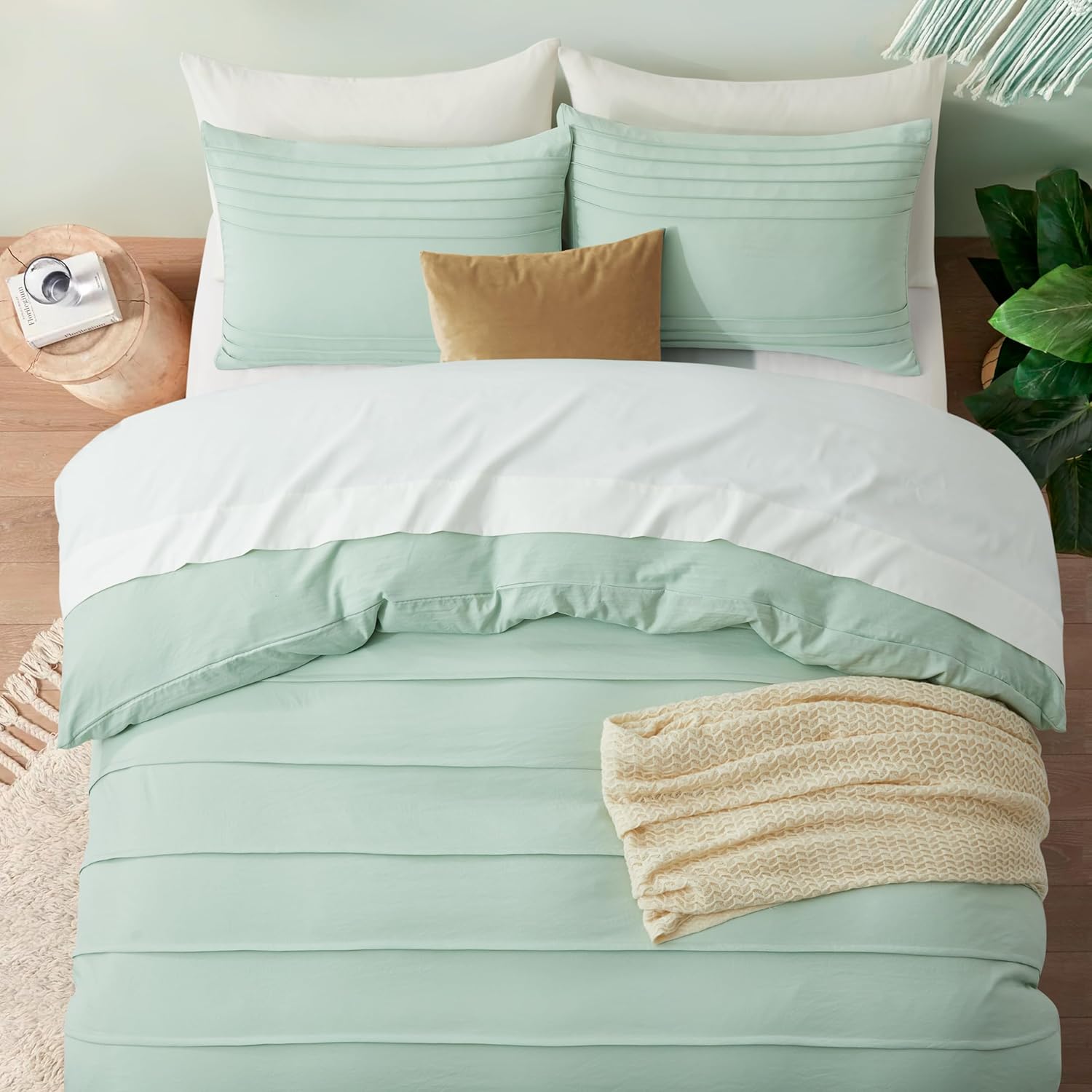 Luxury Coton Pleats Duvet Cover Set - Sage Green