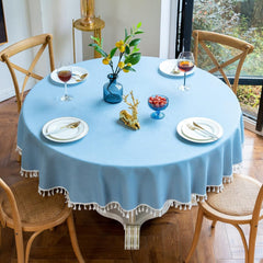 Cotton Decorative Round Tablecloth With Tesals-