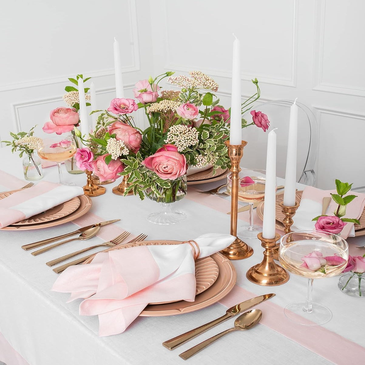 Cotton Luxury Dining Set Mited Corner Bordered - Pink and White - 99 Bedding Store