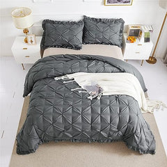 Luxury Satin Pintuck Duvet Cover Set - Charcoal Grey - 99 Bedding Store