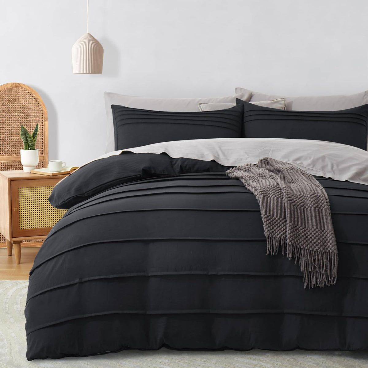 Luxury Coton Pleats Duvet Cover Set - Black