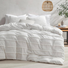 Luxury Coton Pleats Duvet Cover Set -White