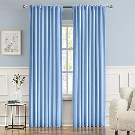 2 PC Plain Dyed Eyelet Curtains with lining-Light Blue - 99 Bedding Store