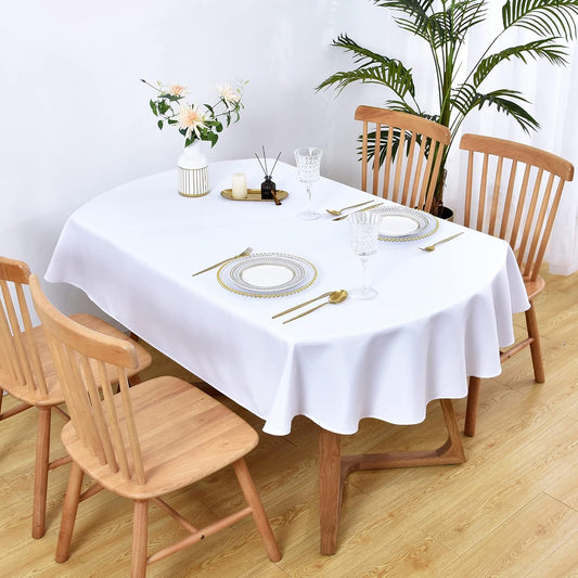 Decorative Cotton Oval Shaped Tablecloth -White