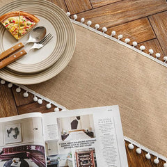 Jute Dinning Set With White Pom Pom