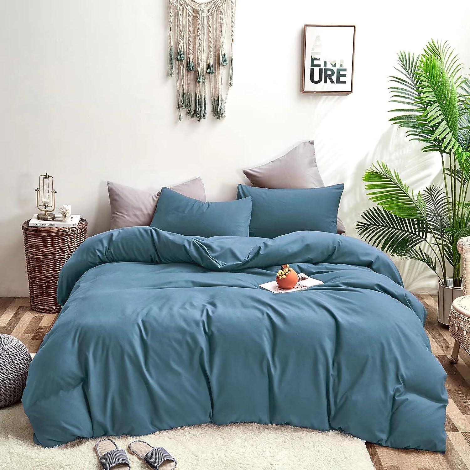 Plain Dyed Duvet Cover Set-Lake Blue - 99 Bedding Store