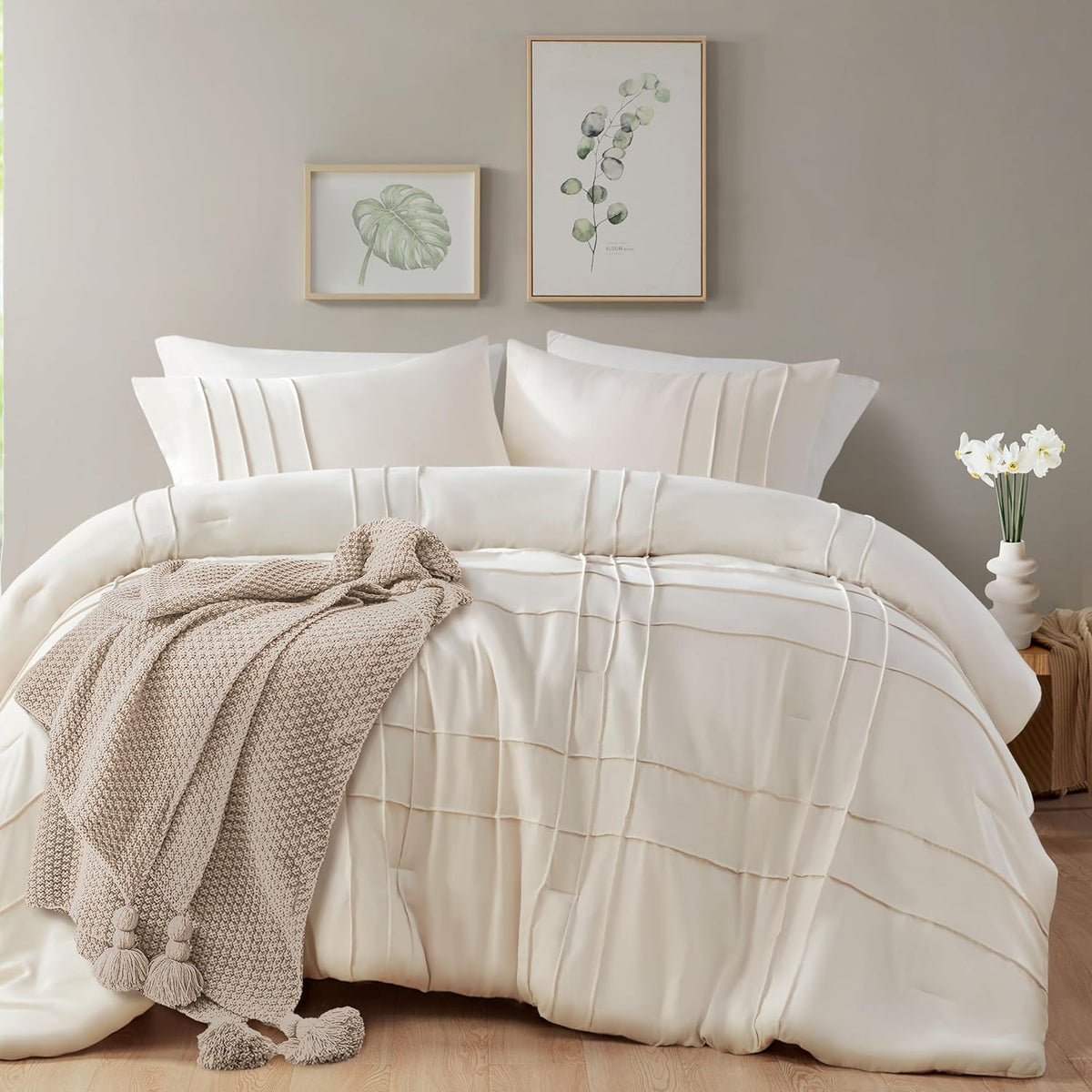 Luxury Coton Box Pleats Duvet Cover Set -OFF  White