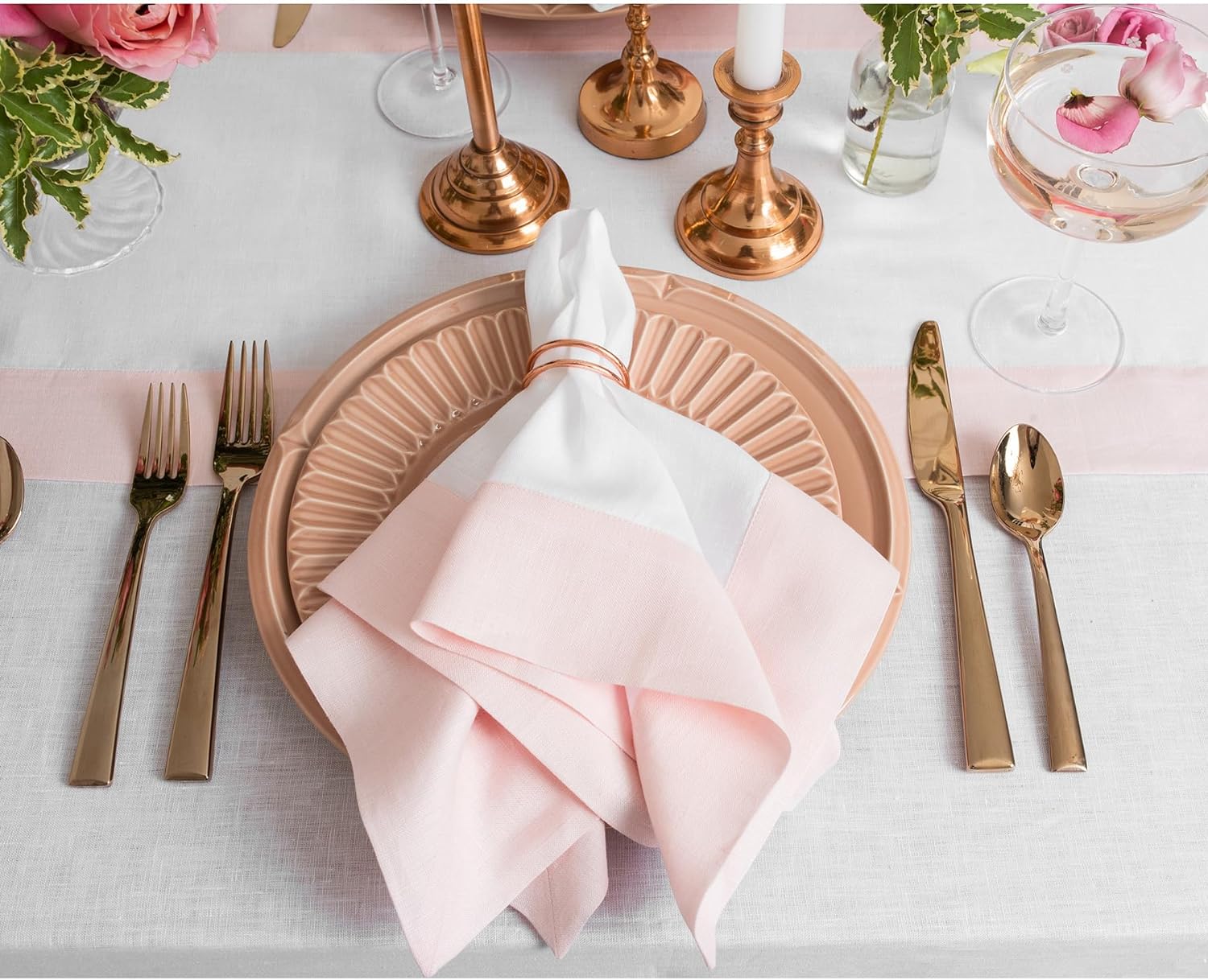 Cotton Luxury Dining Set Mited Corner Bordered - Pink and White - 99 Bedding Store