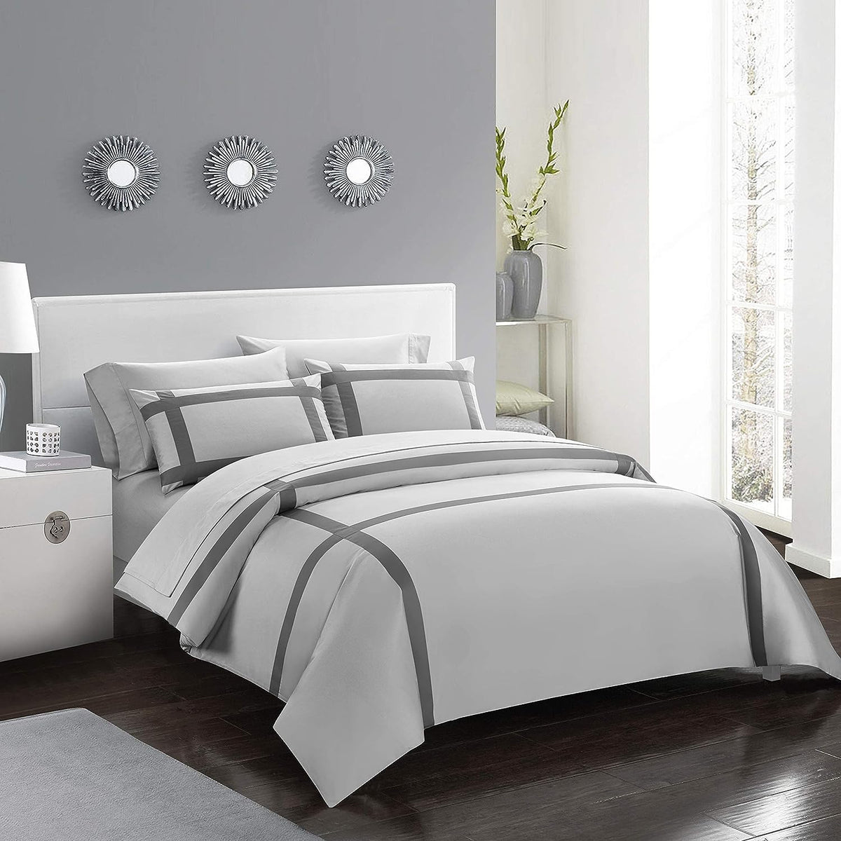 Luxury Multi Box Egyptian Cotton Duvet Set - Silver With Grey Strip - 99 Bedding Store