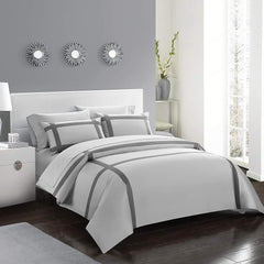 Luxury Multi Box Egyptian Cotton Duvet Set - Silver With Grey Strip - 99 Bedding Store