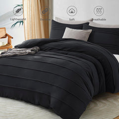 Luxury Coton Pleats Duvet Cover Set - Black