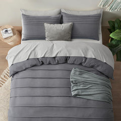 Luxury Coton Pleats Duvet Cover Set - Dark Grey