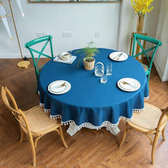 Cotton Decorative Round Tablecloth With Tesals-