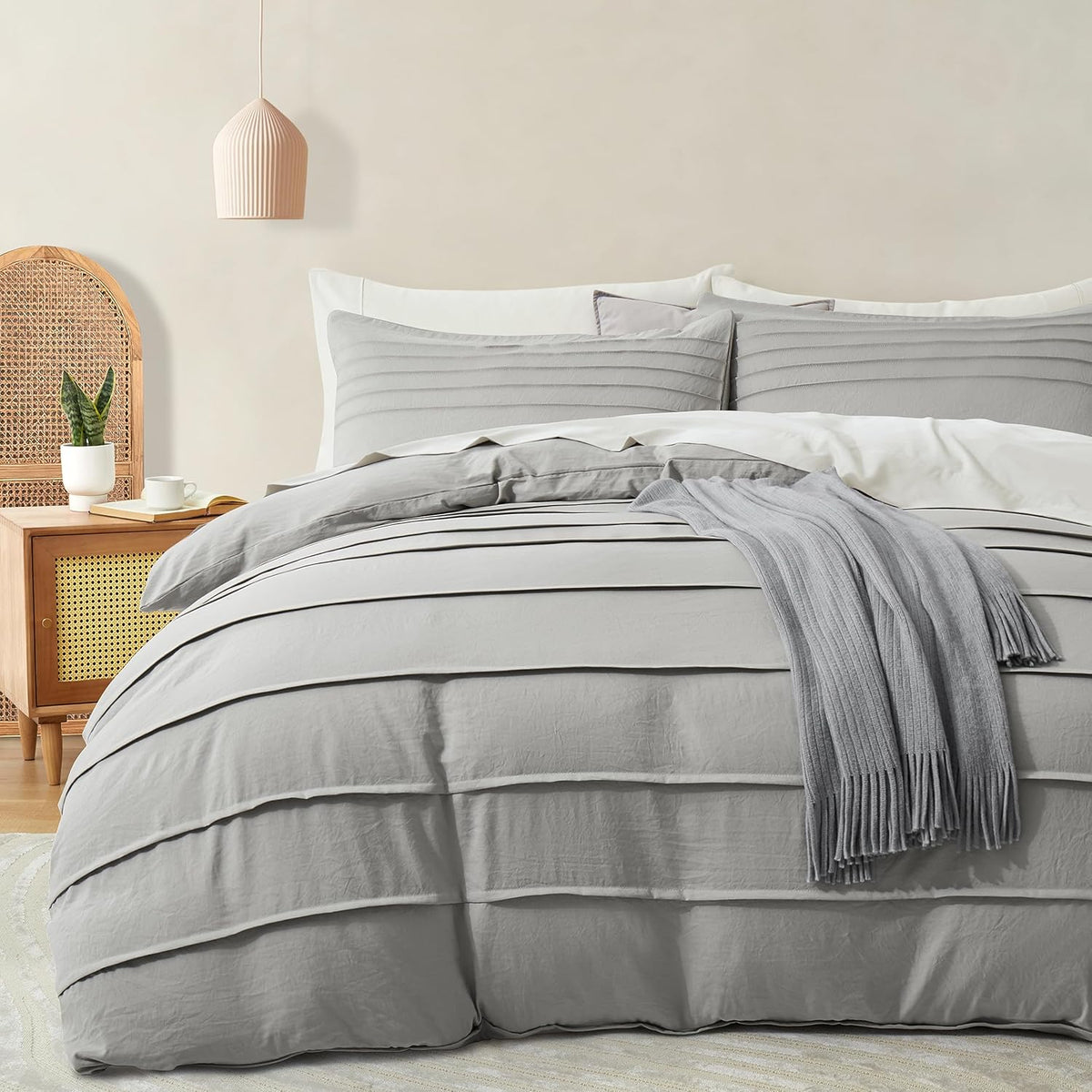 Luxury Coton Pleats Duvet Cover Set - Grey