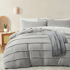 Luxury Coton Pleats Duvet Cover Set - Grey