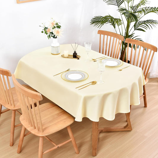 Decorative Cotton Oval Shaped Tablecloth Off white