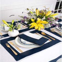 Cotton Luxury Dining Set Mited Corner Bordered - Navy and White - 99 Bedding Store