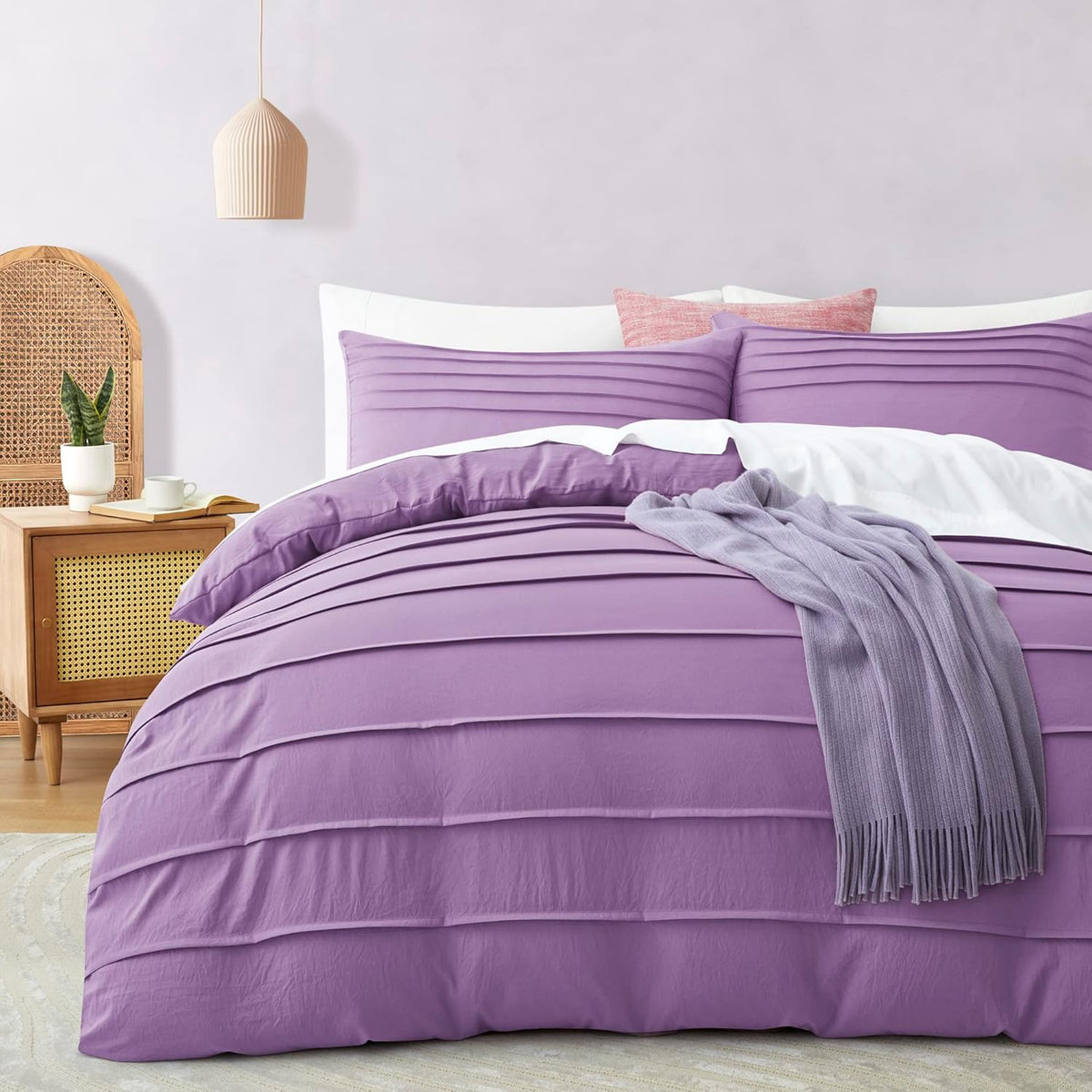 Luxury Coton Pleats Duvet Cover Set - Purple