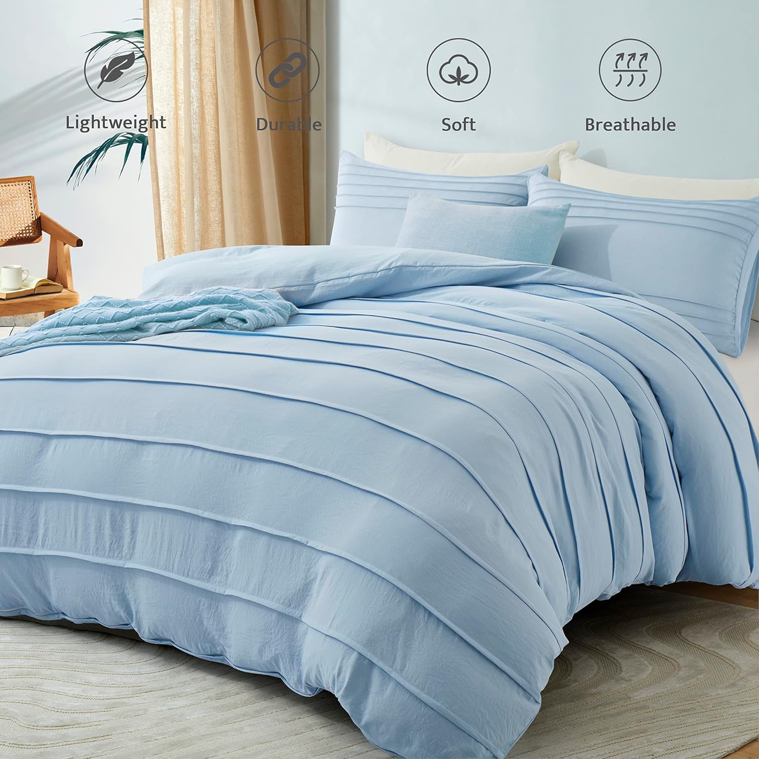 Luxury Coton Pleats Duvet Cover Set - Light Blue