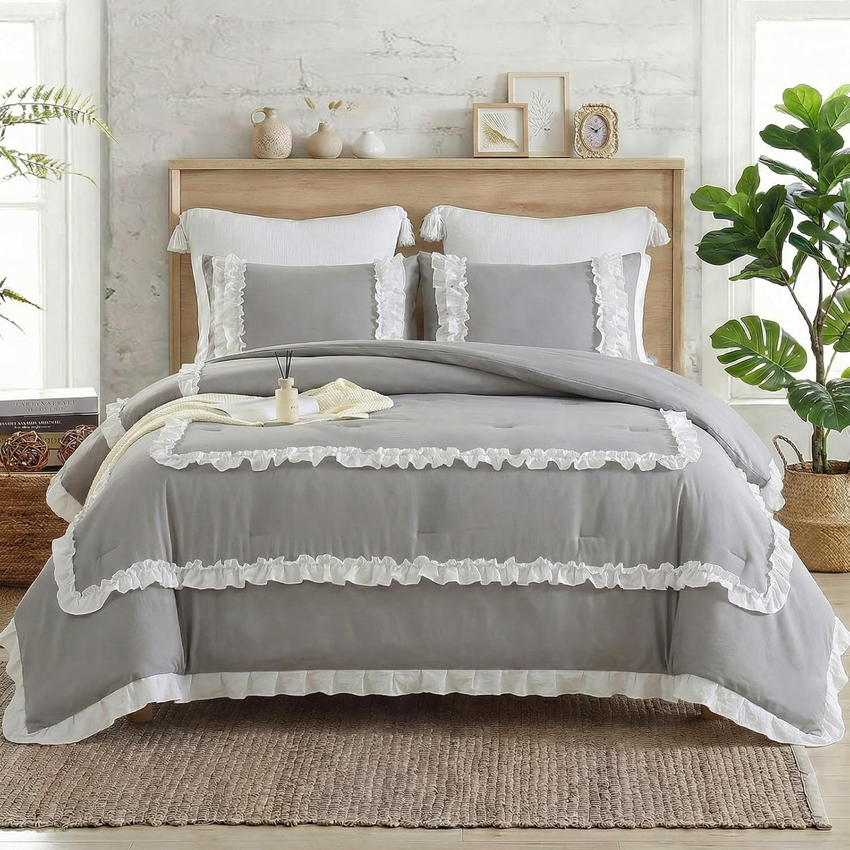 Dyed Frilled Cotton Duvet Cover Set-007