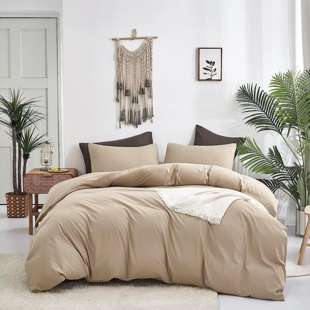 Plain Dyed Duvet Cover Set-Beige - 99 Bedding Store