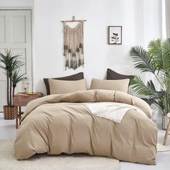 Plain Dyed Duvet Cover Set-Beige - 99 Bedding Store