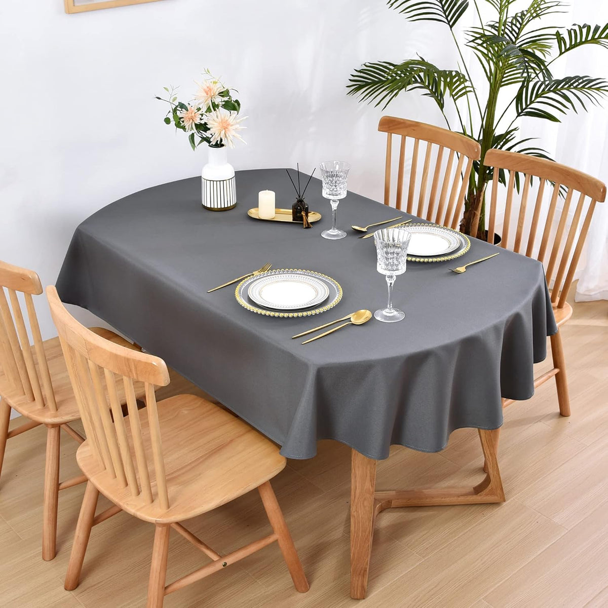 Decorative Cotton Oval Shaped Tablecloth Grey