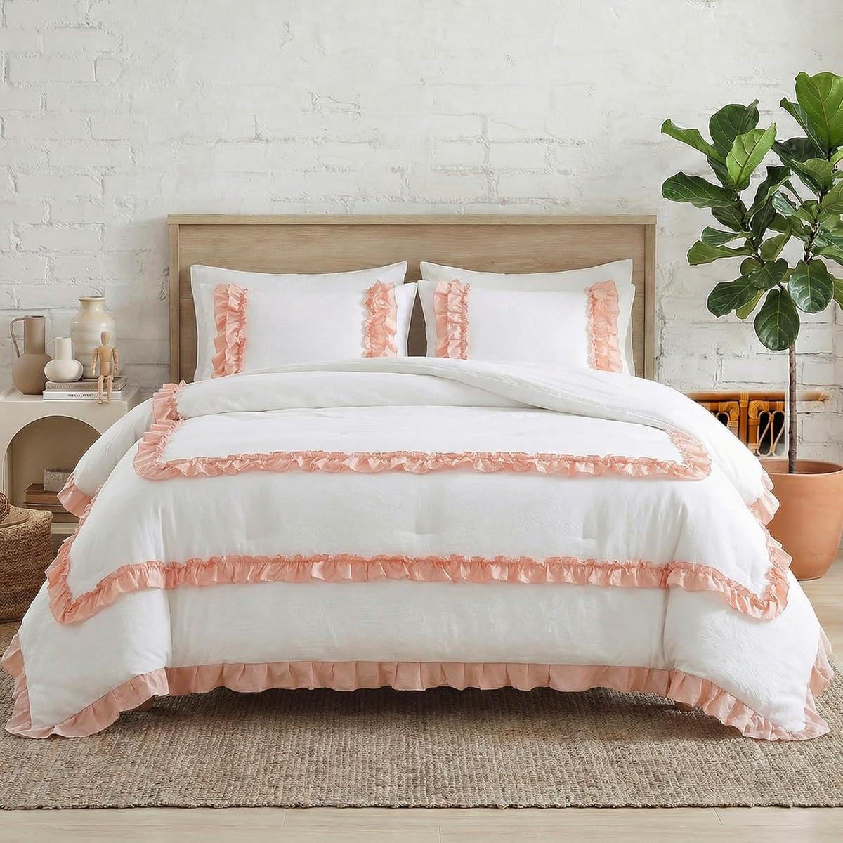 Dyed Frilled Cotton Duvet Cover Set-007