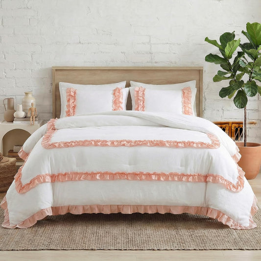 Dyed Frilled Cotton Duvet Cover Set-007