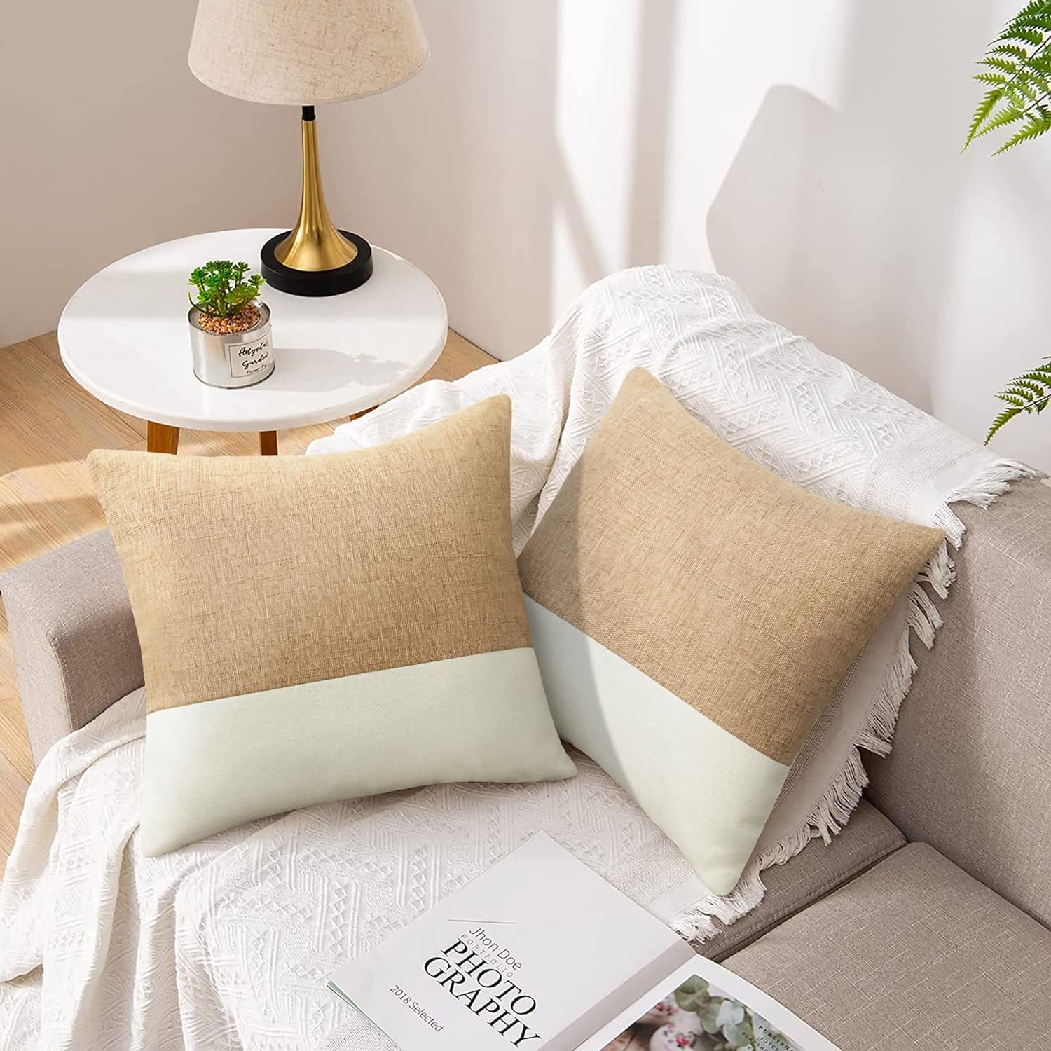 JASEN Beige and White Decorative Jute Cushion Cover - 99 Bedding Store