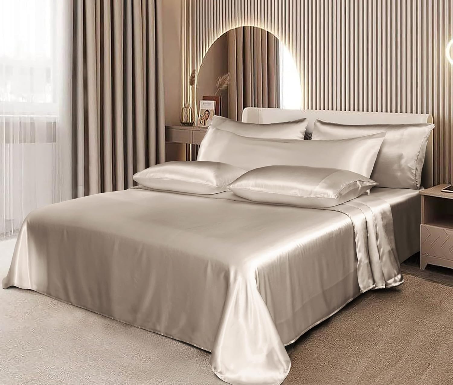 Luxury Cotton Satin 6 Pcs Flat Fitted sheet and Duvet Cover Set -