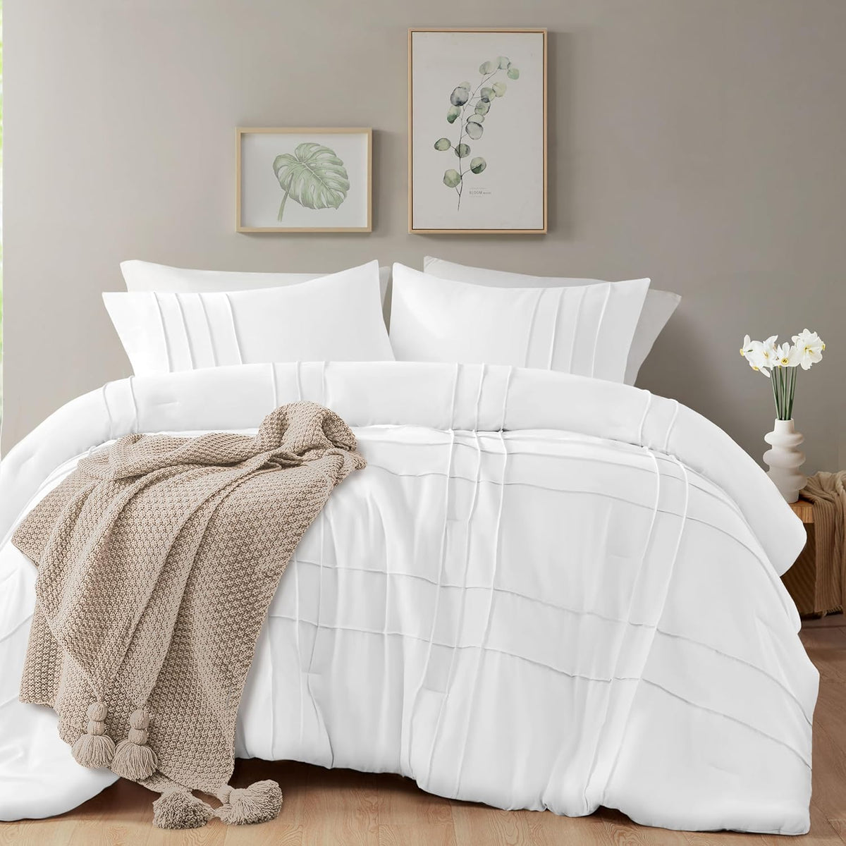 Luxury Coton Box Pleats Duvet Cover Set -White