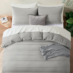 Luxury Coton Pleats Duvet Cover Set - Grey