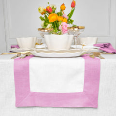 Cotton Luxury Dining Set Mited Corner Bordered - Rose Pink and White - 99 Bedding Store