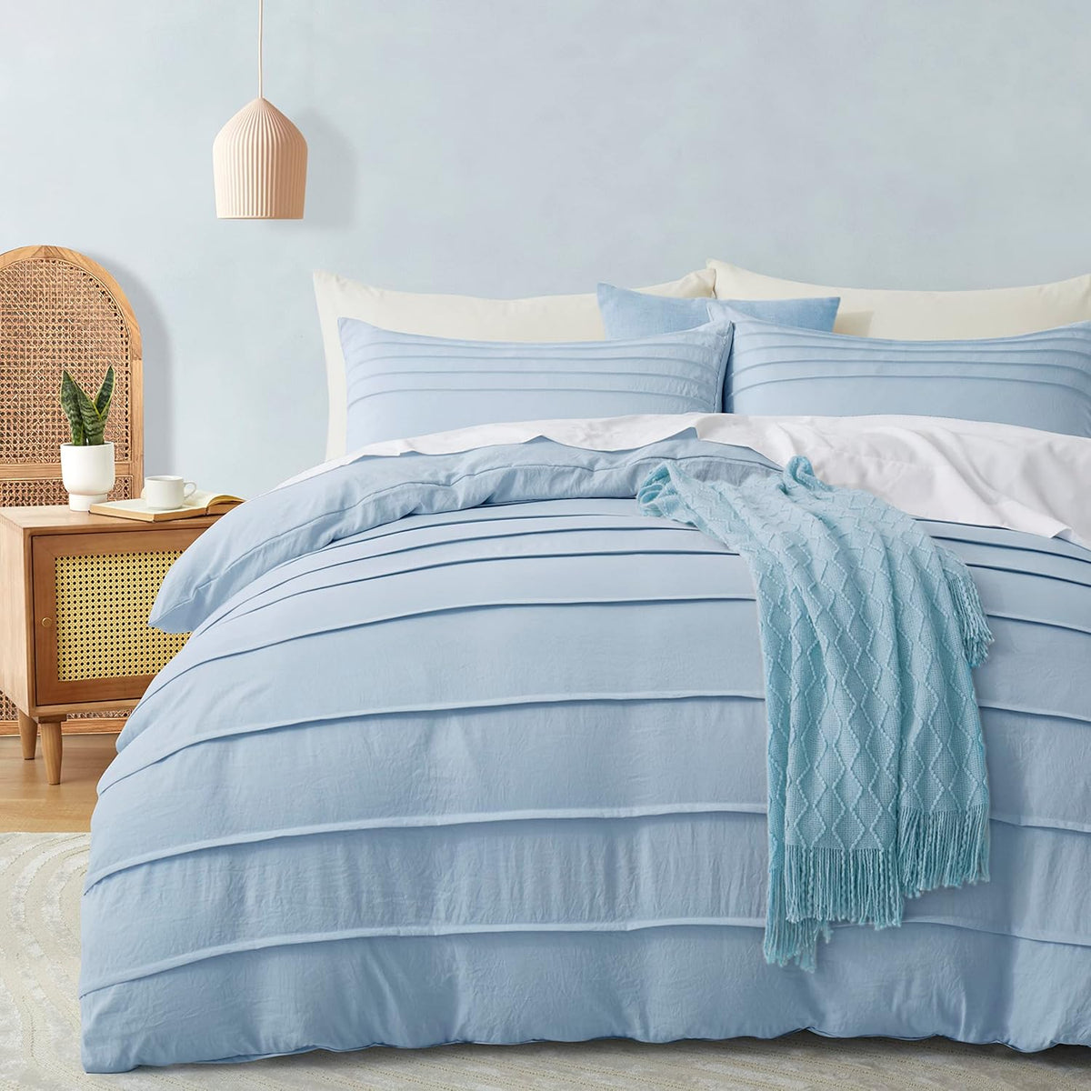 Luxury Coton Pleats Duvet Cover Set - Light Blue