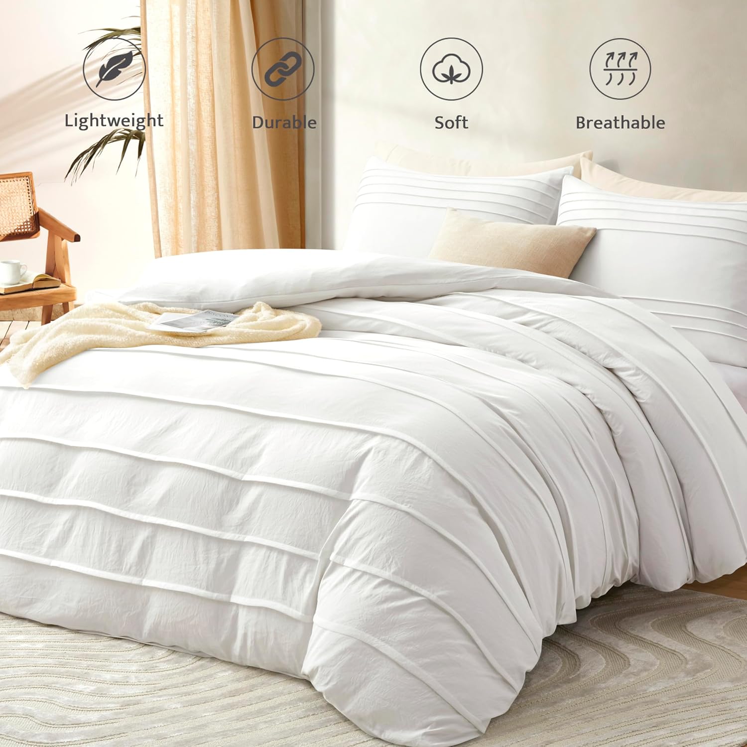 Luxury Coton Pleats Duvet Cover Set -White